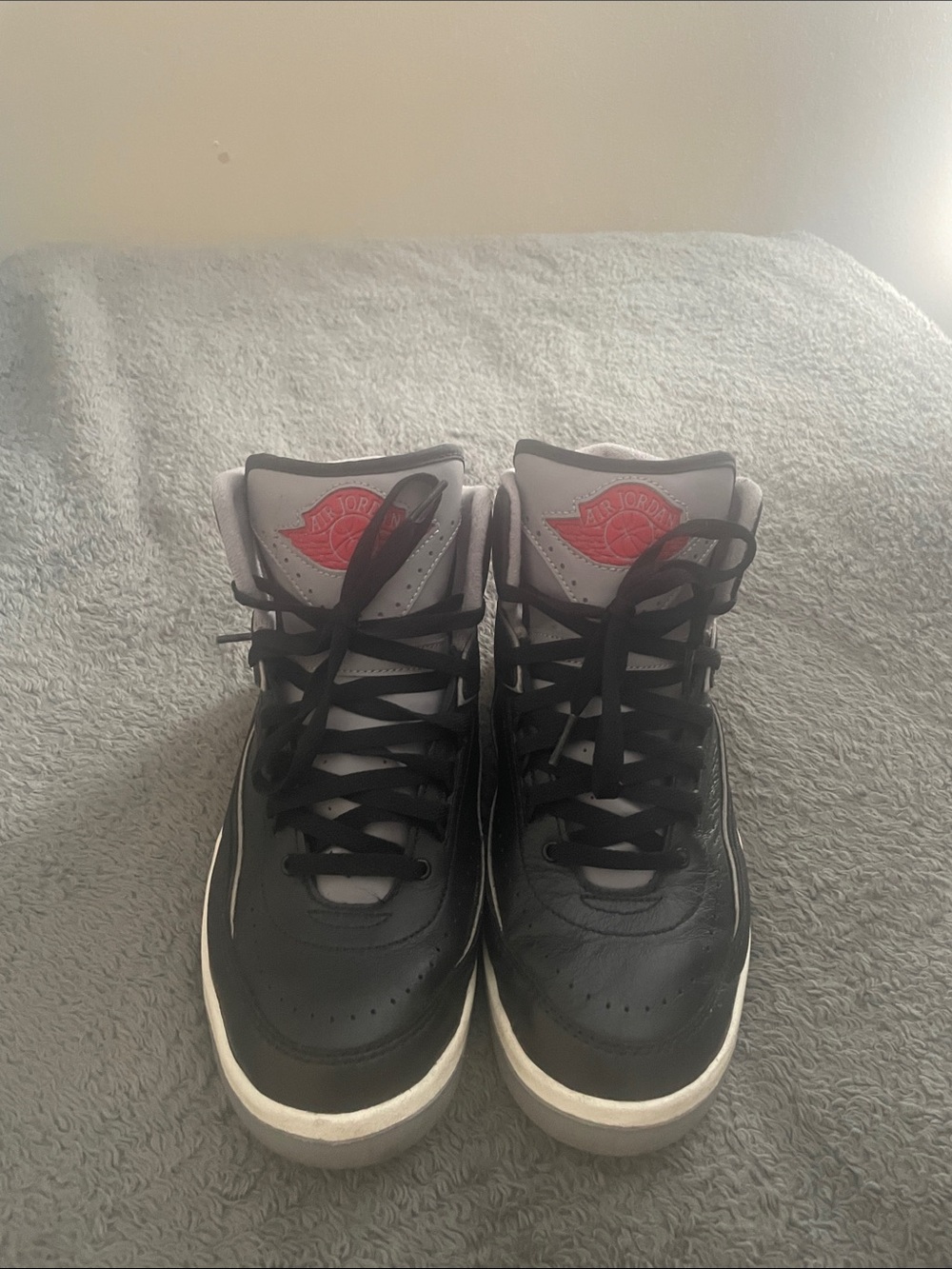 Jordan Men's Black and Gray High-Top Sneakers with Red Accent - Picture 2 of 6